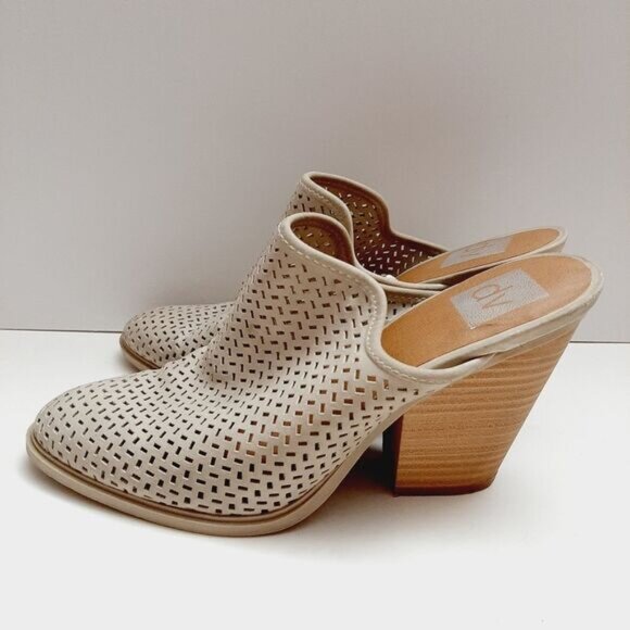 DV by Dolce Vita \ Slip-On Laser Cut-Out Mules Chunky High Heel Shoes Cream 7.5 - Picture 8 of 16
